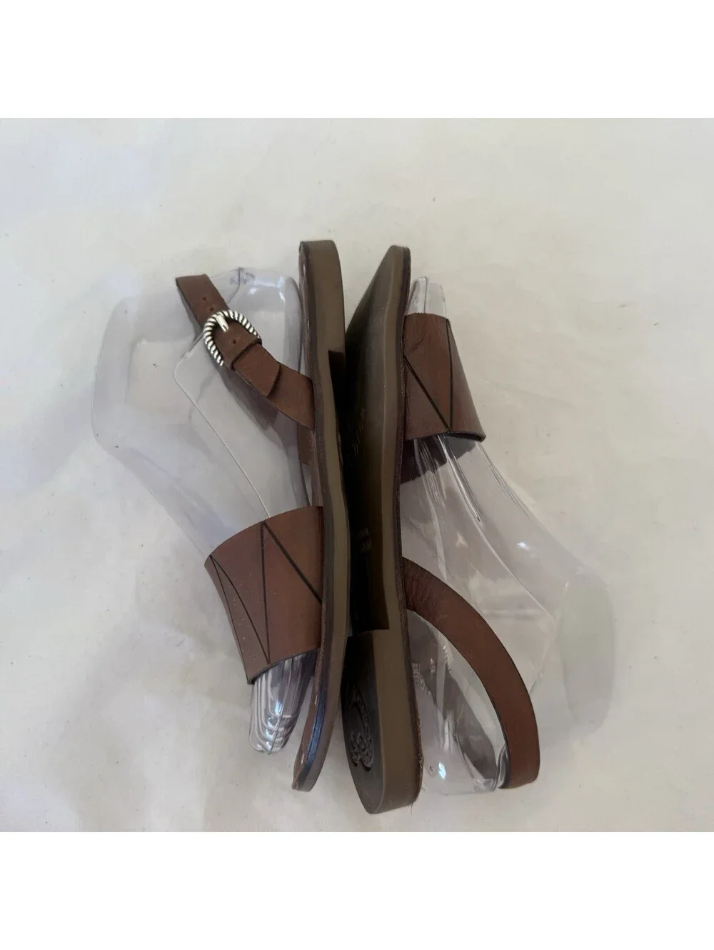 Brighton Asbury Vacchetta Sandals Size 6 1/2 M Caramel Silver Buckle Slip-on